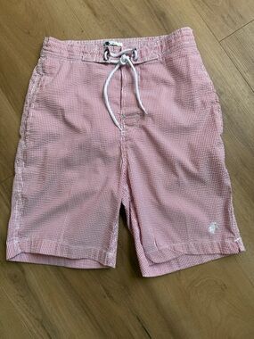 Men's Red Seersucker Drawstring Swim Shorts